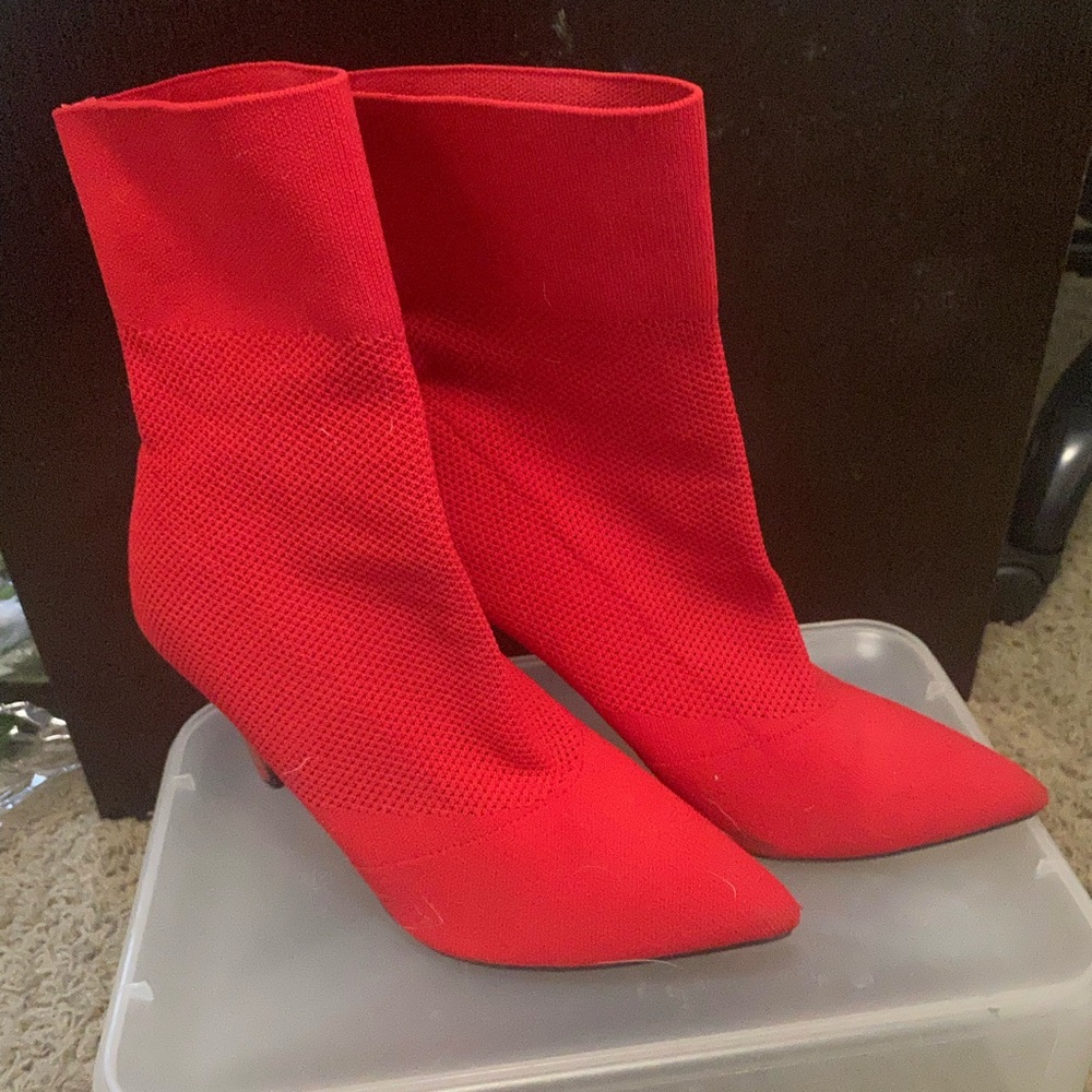 Bright Red Slip on Above the ankle bootie- Size 8